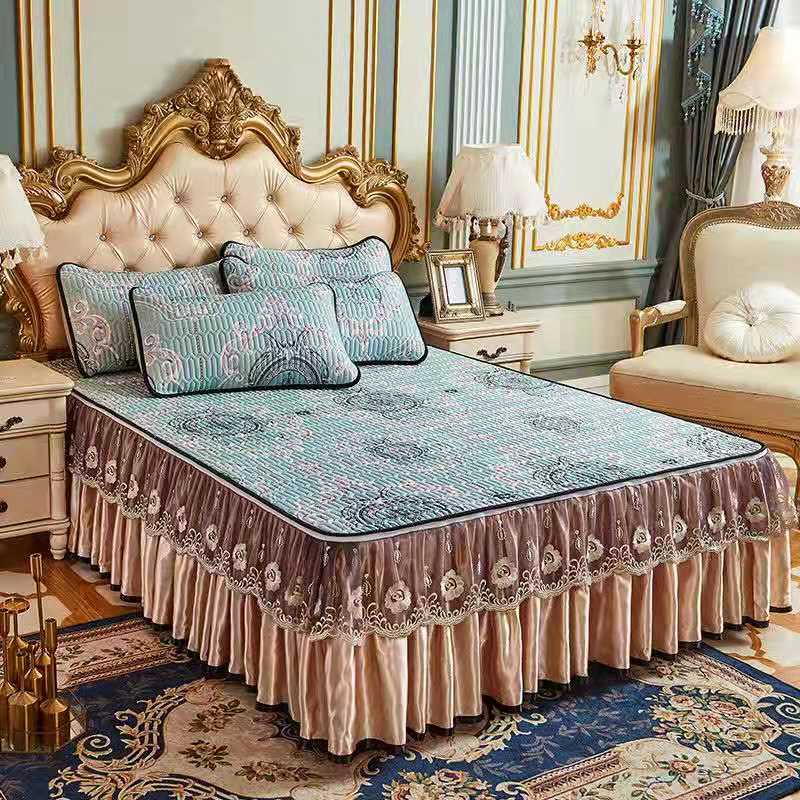 3pcs Bedding Set European Luxury Summer Cooling Bedspread Latex Ice Silk Elegant Bedcover Zipper Removable Quilted Bedspread