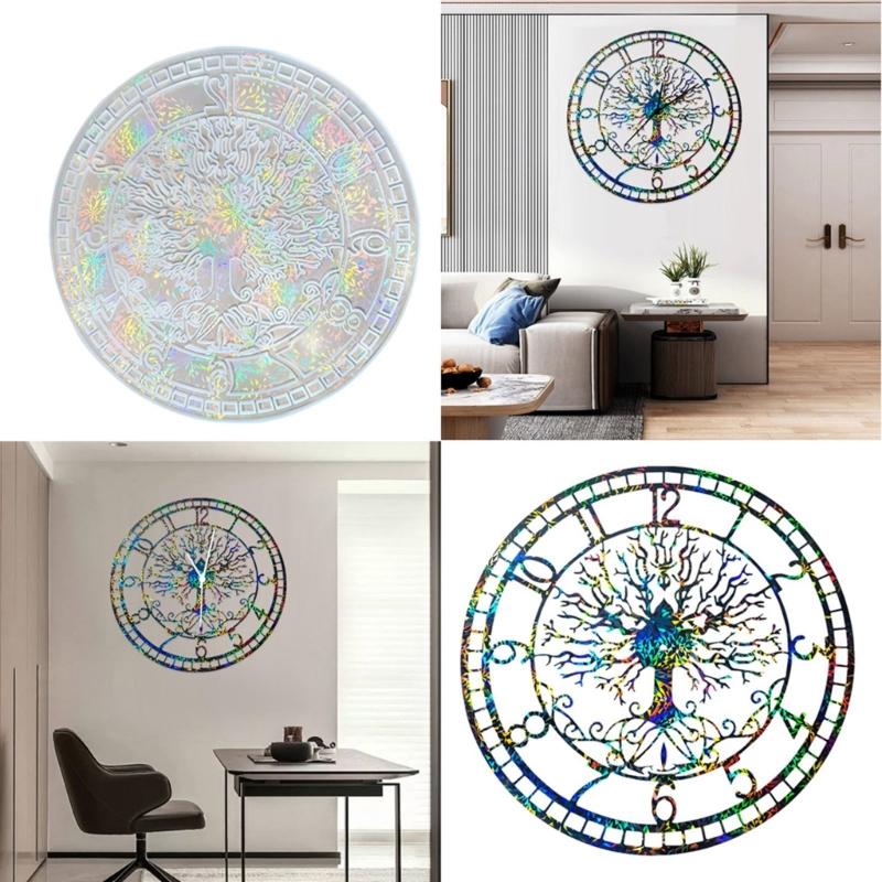 Round Resin Mold Silicone Texture with Life Tree Pattern for Wall and Bedroom Home for Crafting Unique Wall Clocks