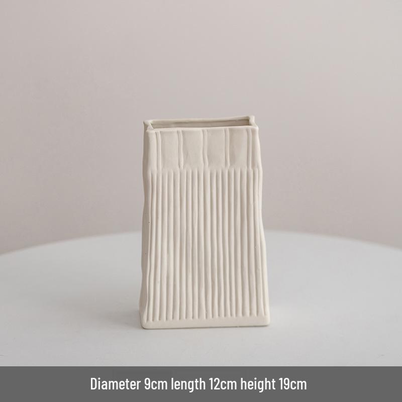 European Frosted Vertical Stripe Ceramic Vase Set for Home Decoration