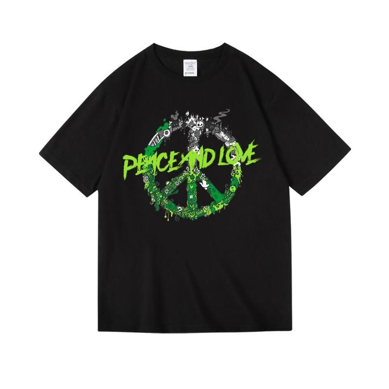 Americanstyle Ins and Peace and Love Logo Surrounding Shortsleeved Trendy Brand Loose Tshirts for Men and Women Summer Wear