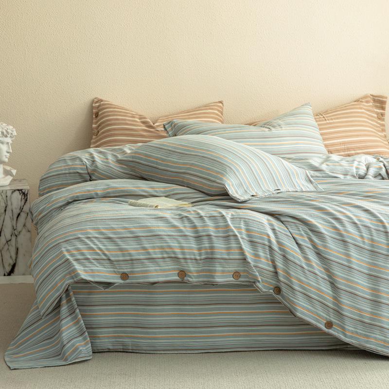 European Style Retro Crinkled Gauze Linen Button-Up Set - Machine Washable, Ideal for Naked Sleep with Fitted Sheet.