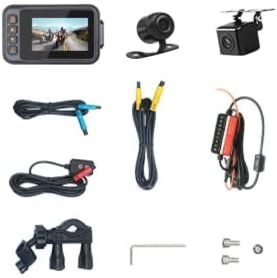 OBEST Waterproof Motorcycle Dash Cam with Front and Rear 1600x1200 Front and Rear IPS LCD Remote Continuous Loop Impact and Motion Direct Connection