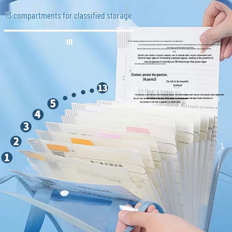 A4 Vertical 13-Layer Accordion Test Paper Storage Bag