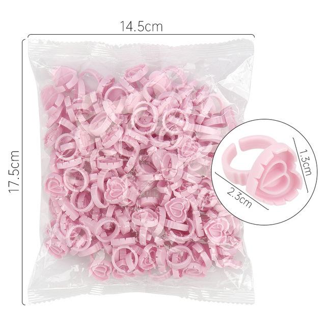 100 Pcs Heart Glue Ring Eyelash Extension Holder Ring Pallet for Tattoo Pigment Adhesive Gel Glue Container Makeup Tools