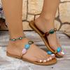 Colorful Synthetic Stone-patterned Toe-protecting Sandals, Summer Outdoor Beach Sandals
