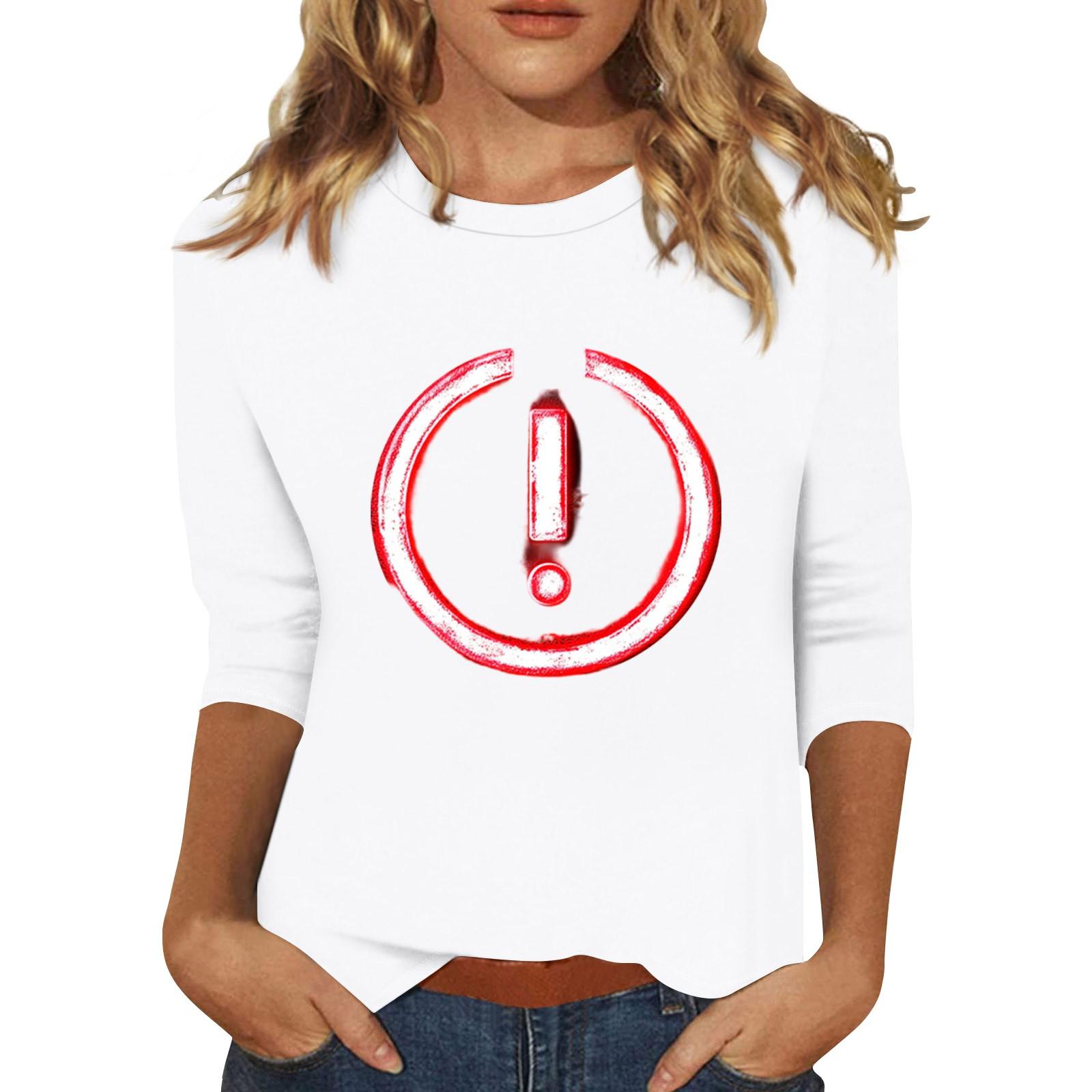 

Women s Fashion Casual Three-quarter Sleeve Exclamation Mark Print Round Neck Pullover Top L білий