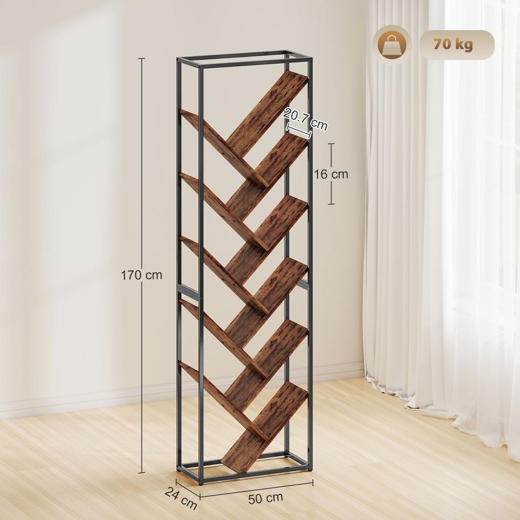 10 Shelf Industrial-Style Bookshelf - Black/Brown