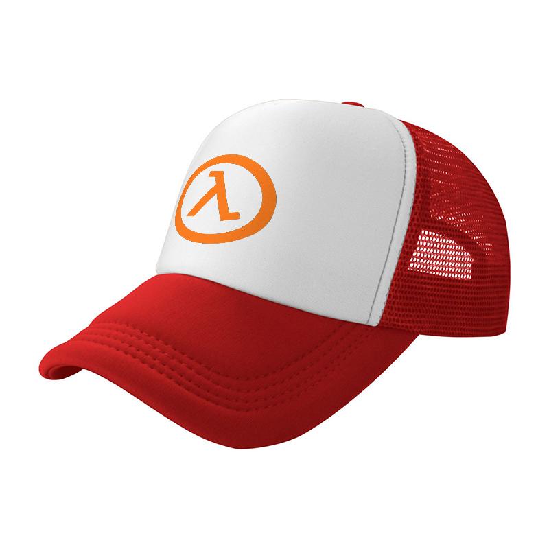 Lambda Logo Mesh Trucker Hat White Black Ventilated Baseball Cap Breathable Design for Outdoor Activities and Casual Wear