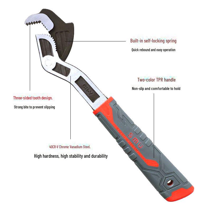 Industrial Grade 10” Multifunctional Adjustable Wrench: Self-Locking, High Hardness, Chrome Vanadium Steel, Ideal for Bathroom Use.