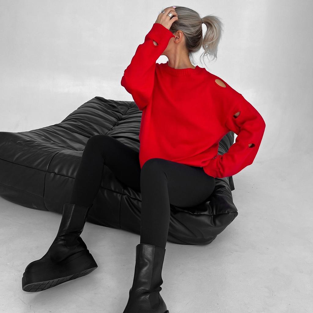 Ins Street Hole Wasteland Wind Loose Sweater Women's Autumn Round Neck Trendy Temperament