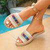Ciabatte Bohemian a Fondo Piatto Taglie Forti a Fascia Singola per Donna, Calzature da Spiaggia Stile Etnico, Ciabatte a Bocca di Pesce per Uso Esterno