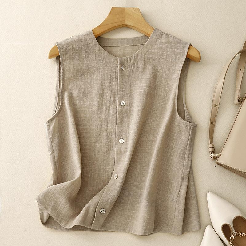 Verão Arte Retrô Solto Casual Redutor de Idade Regata Sem Mangas para Mulheres Camisetas Femininas