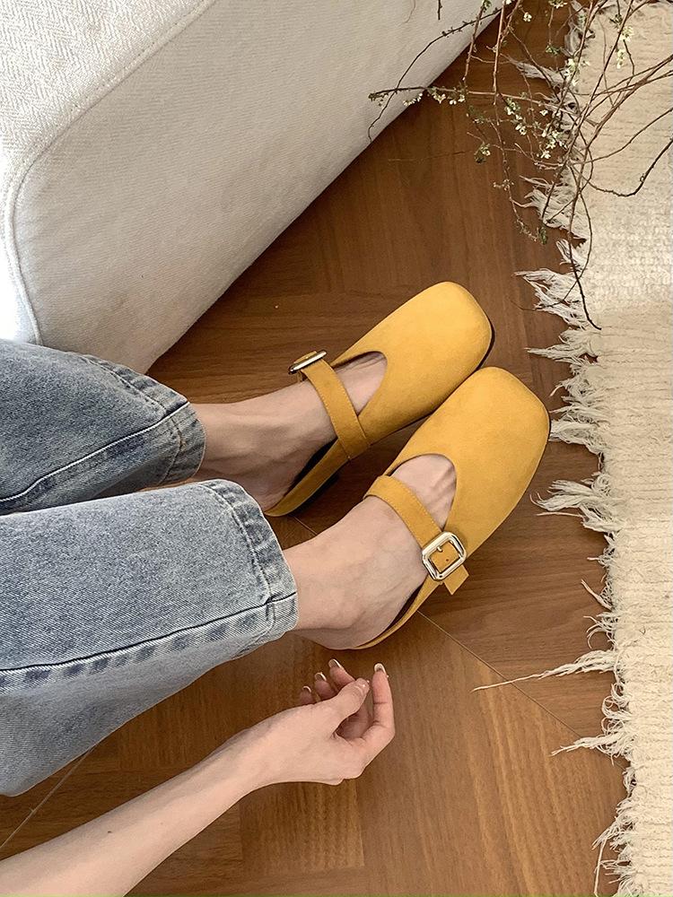 Mary Jane Bag Head Half Slippers Women's Summer Wear Half Drag 2025 Color Soft Flat Bottom One Pedal Mill Shoes Tide