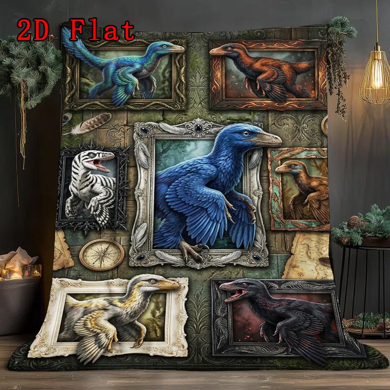 Prehistoric Creatures 2D Flat Pattern Flannel Blanket, High Quality All Seasons, Home Decor, Warmth and Comfort, Perfect for Christmas Gifts.