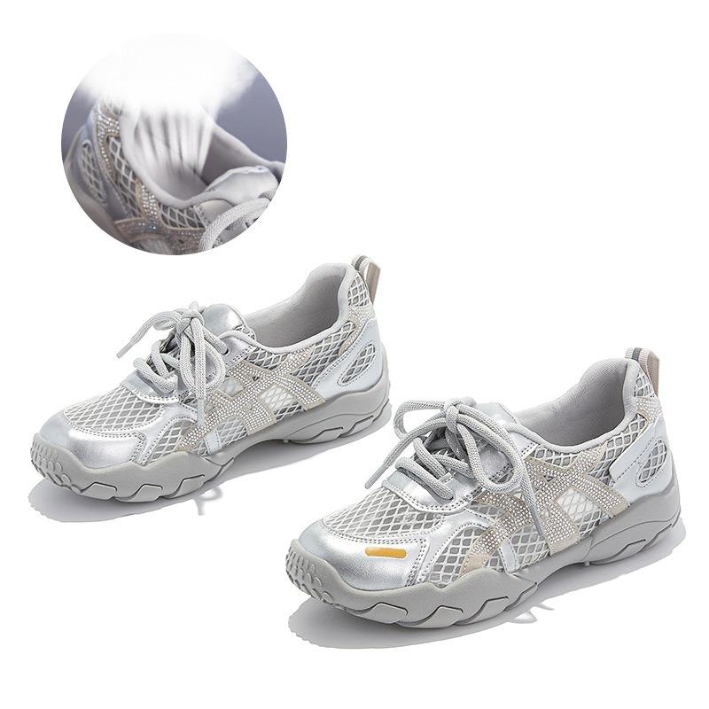 Fashion Women's Platform Sneakers 2025 Summer Breathable Mesh Hollow Non Slip Running Shoes Comfortable Fashion Cross Tied Casual Shoes
