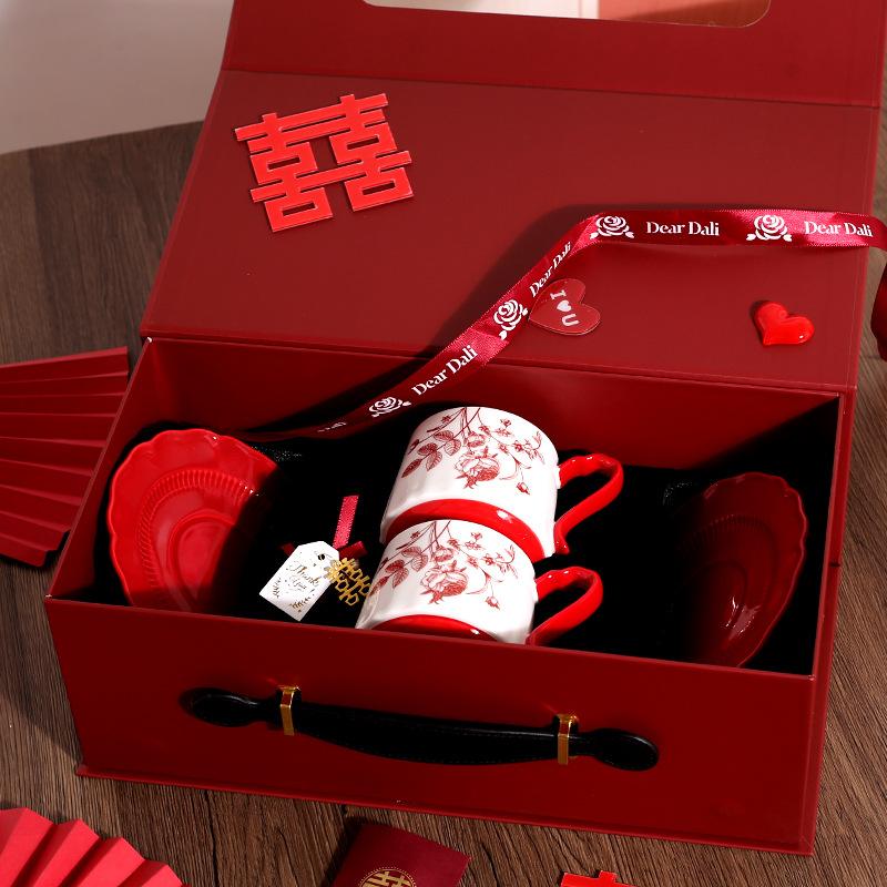 Chinese Sunset Rose Ceramic Coffee Cup High Value Gift Cup Saucer Set Gift Box Wedding Birthday Gift