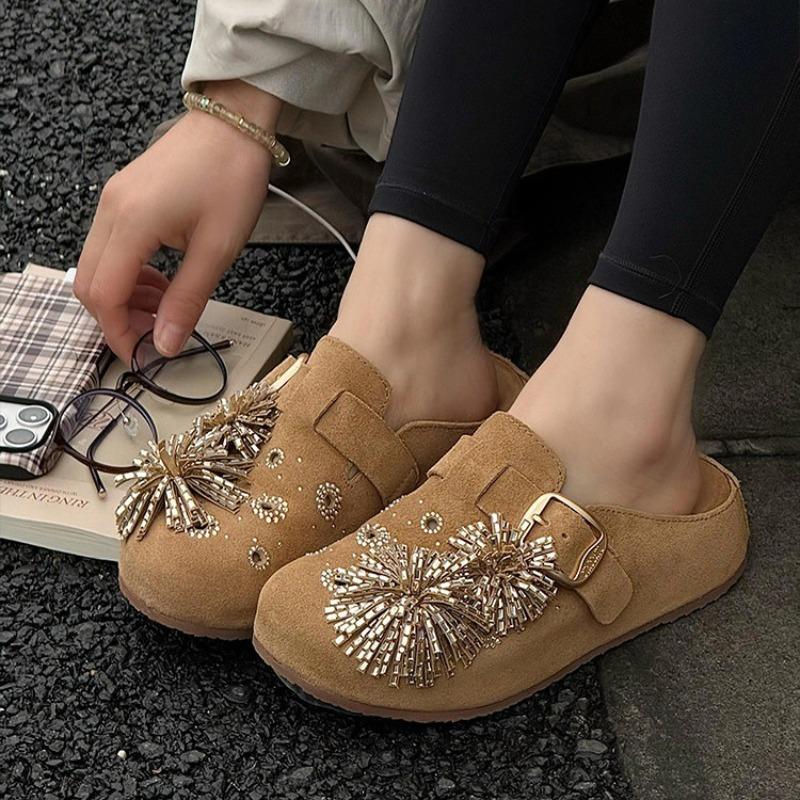 Women S Rhinestone Thick Soled Slip On Mules For Outdoor Wear