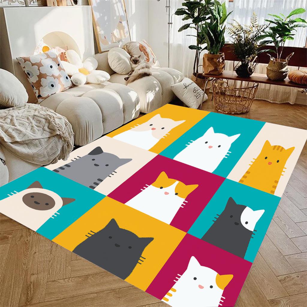 Lovely Cat Carpet Living Room Bedroom Decor Kid Un-slip Parlor Floor Mat Surface Flannel Smooth Comfortable Carpet Birthday Gift