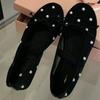 Rhinestone Single Shoes Women's Summer New Round Toe Shallow Mesh Breathable Bow Mary Jane Soft Sole Non-Slip Flats