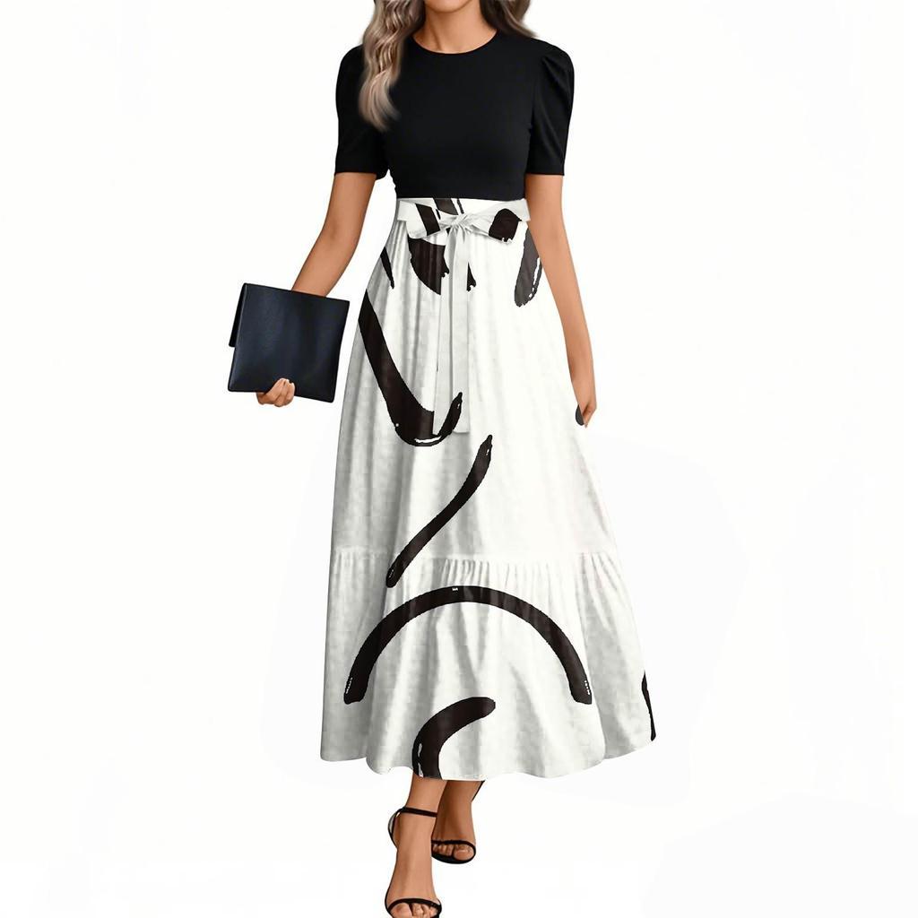 Women's Floral Print High Waist Fashionable And Elegant Dress