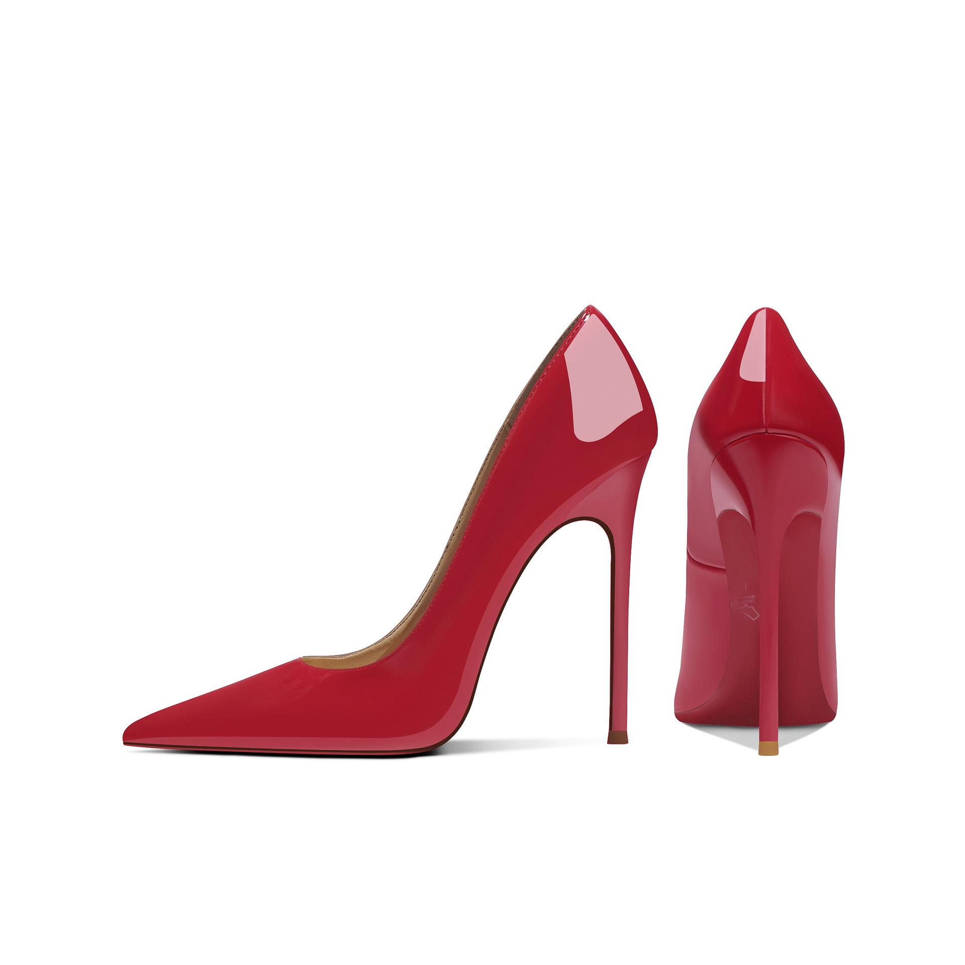 Blue patent leather red-soled high-heeled shoes