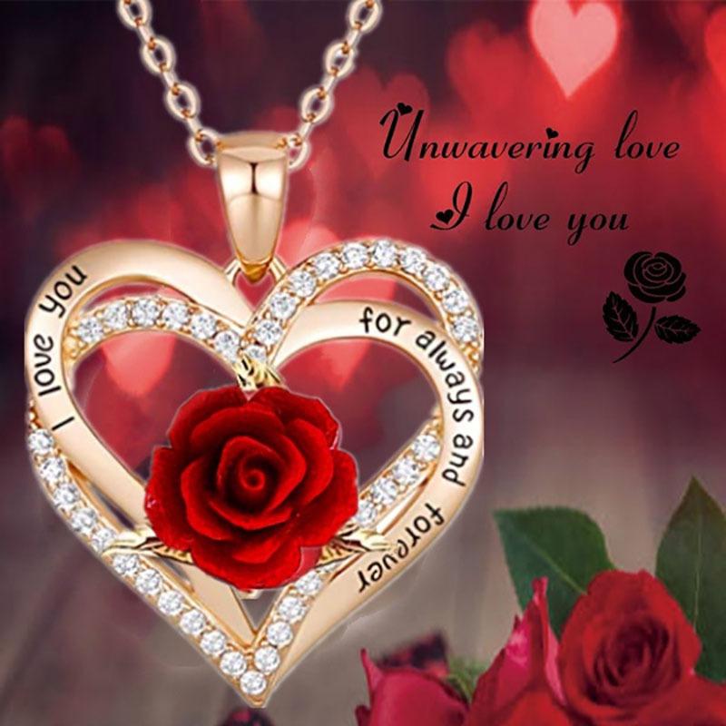 Mode Einkommen Rose Blume Anhänger Halskette Jubiläumsparty Zubehör Geburtstag Muttertag Schmuck Geschenke Mama Damen Mädchen