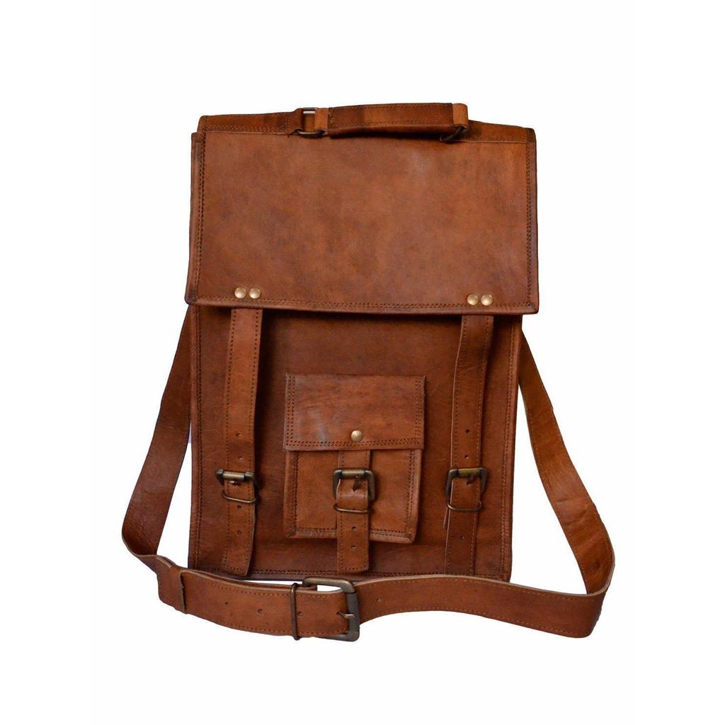 Vintage Brown Messenger Bag Shoulder Laptop Bag Briefcase Men gift Goat Leather