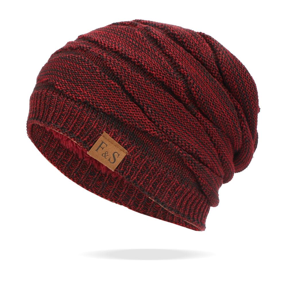New Unisex Slouchy Winter Hats Add Fur Lined Men And Women Warm Beanie Cap Casual Label Decor Winter Knitted Hats