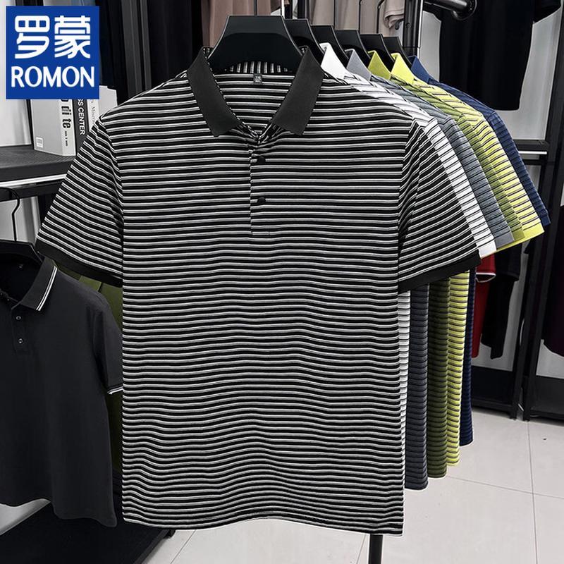 ROMON Men s Breathable Striped Polo Shirt 3XL