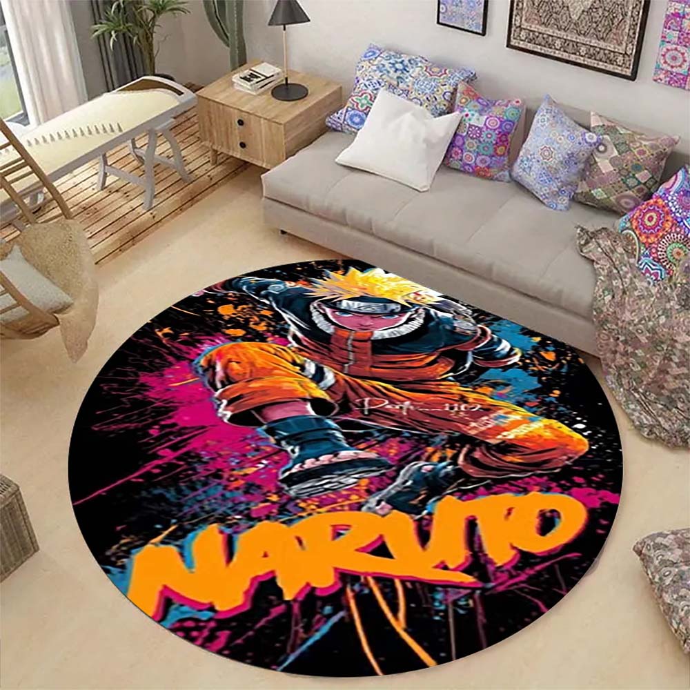 Naruto Uzumaki Akatsuki  Printed Round Rug Soft  Anti-Slip Carpet  for Home Bedroom Living Room Gaming Room Dorm Decor