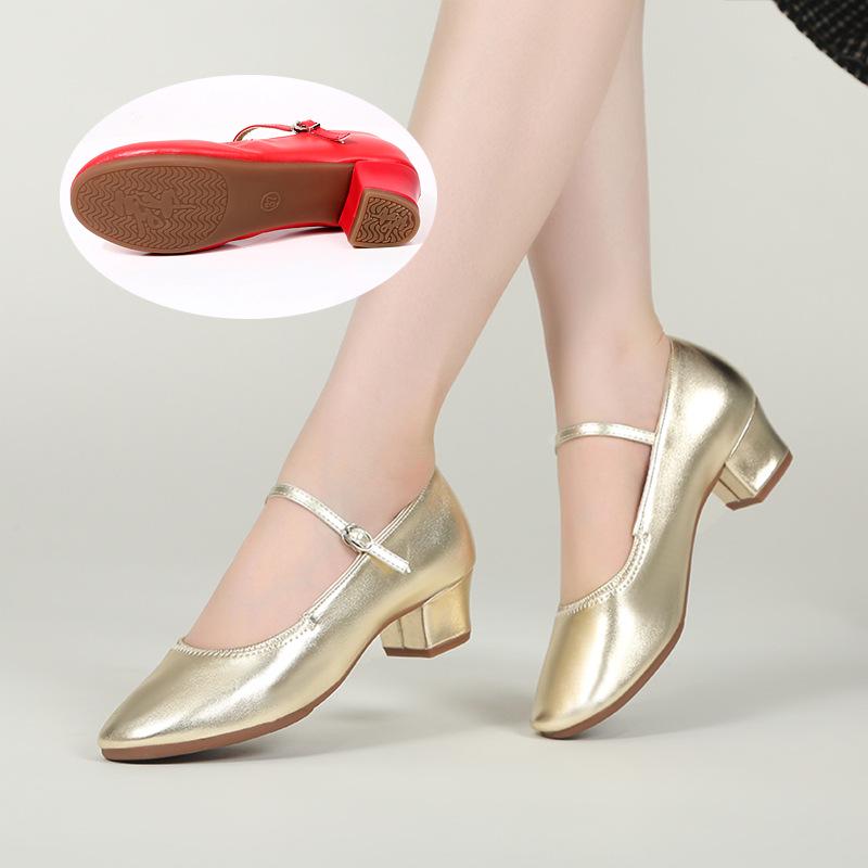 Damen Silber Weiches Leder Mittelhoher Absatz Gesellschaftstanzschuhe