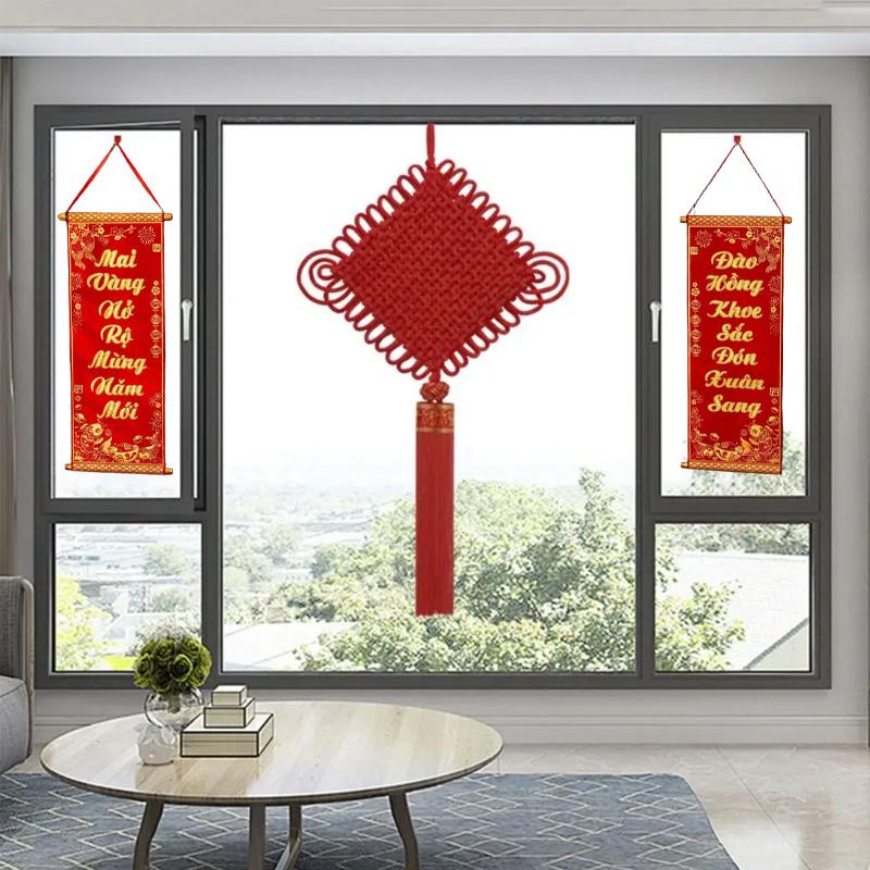 1 pár Vietnamský Nový rok 2026 Tradiční Tet Dekor Nástěnná závěsná Červené dvojverší Banner Červené dvojverší Závěsné cedule