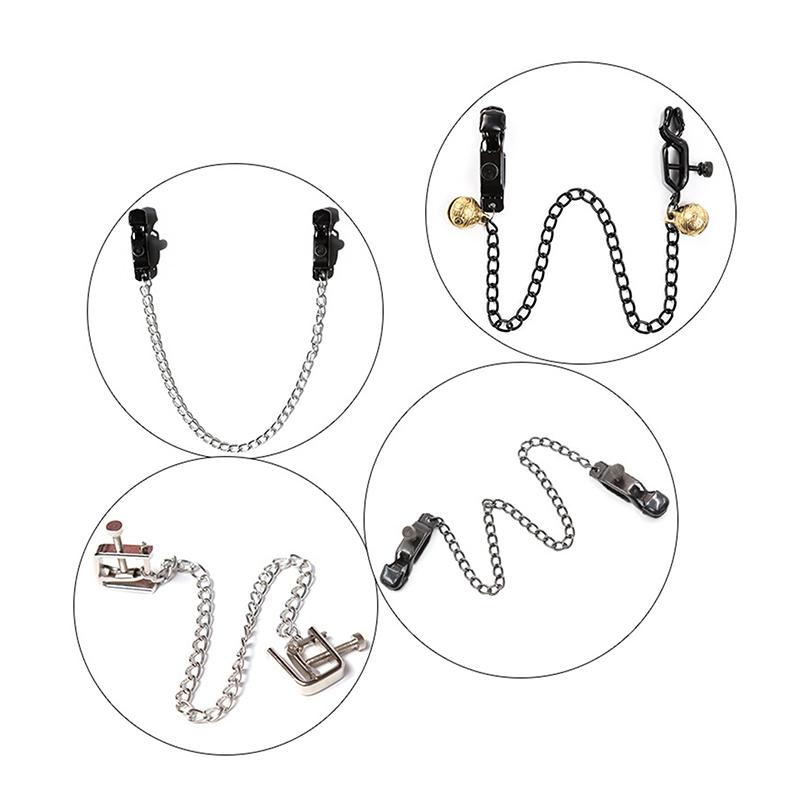 Alloy Nipple Clamp Set for Couples with Chain Breast & Labia Stimulation Massager Adult Bondage Game for Women's Sensation Play