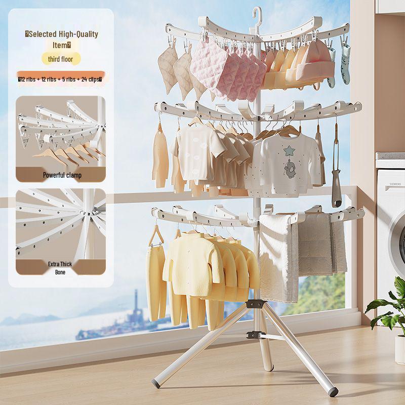 Foldable Double-Pole Baby Clothes Drying Rack for Home and Balcony Use