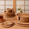 Handwoven Rattan Coaster Set Heat-Resistant Placemats for Cups Teapots Casserole Natural Eco-Friendly Rustic Table Protector for Home