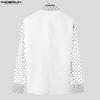 INCERUN Men Lapel Long Sleeve Mesh Sheer Polka Dots Back Patchwork Tops Cover Up