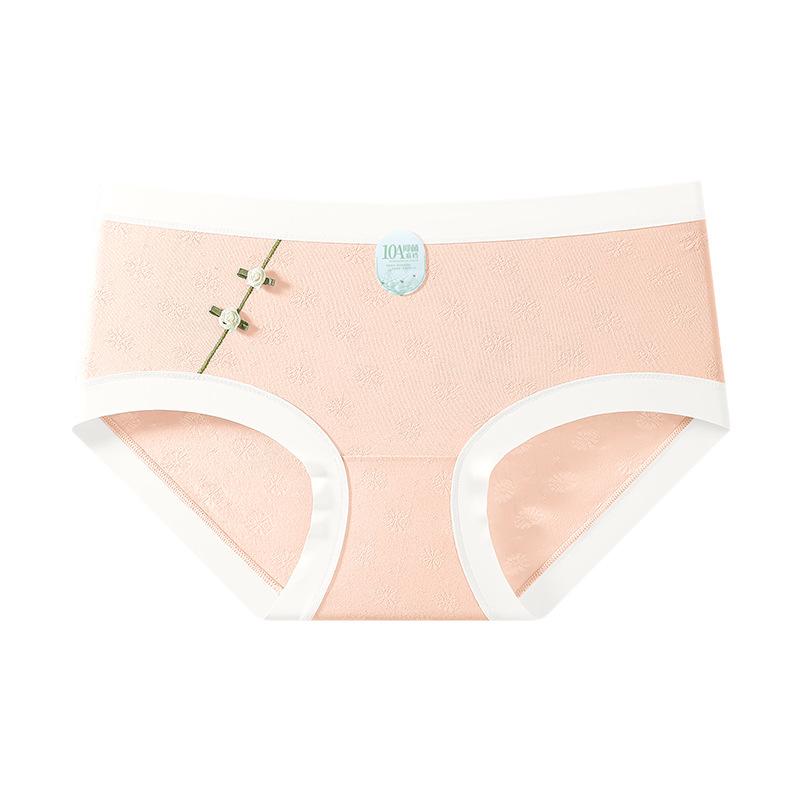 

Female Spring and Summer New Chinese Jacquard 10A Anti Bacterial Breathable Stretch Hip Mid Waist Briefs M рожевий