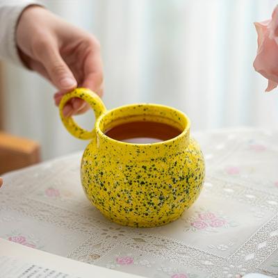 1 Stück 400ml, 13.52oz Steingut Kaffeetasse mit großem Henkel und kreativem Spritztintendesign - Perfektes Geschenk für Kaffee- und Teeliebhaber