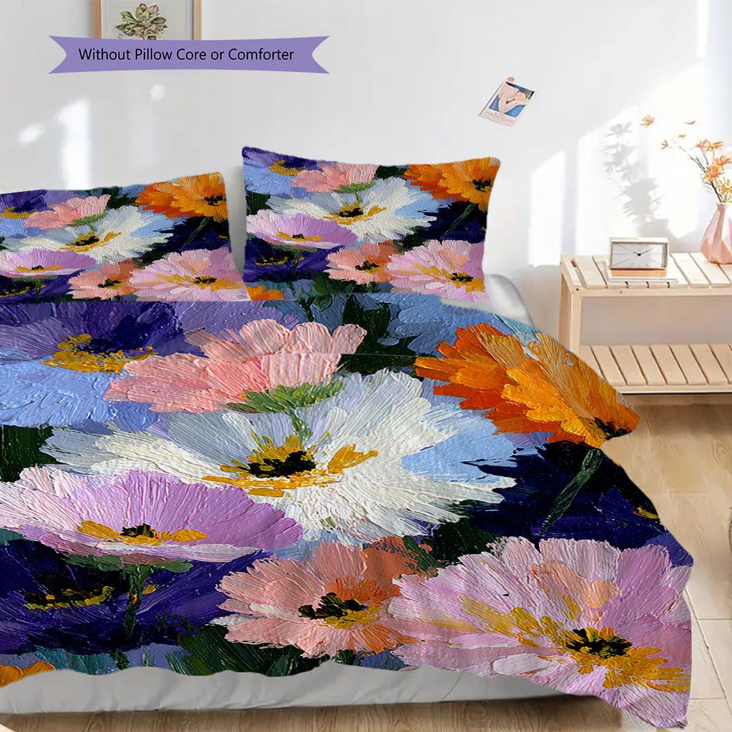 Flower Painting Pattern Bedding Quilt Set Quilt Cover Pillowcase Home Decoration Birthday Gift (1 * duvet cover + 2 * pillowcase, without core)