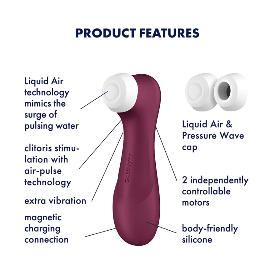 Satisfyer Pro 2 G3 Wine Red Suction Vibrator with 2 Caps 3rd Generation Liquid Air Clitoris Clitoral Suction Rotor for Women Instant Orgasm Love Goods
