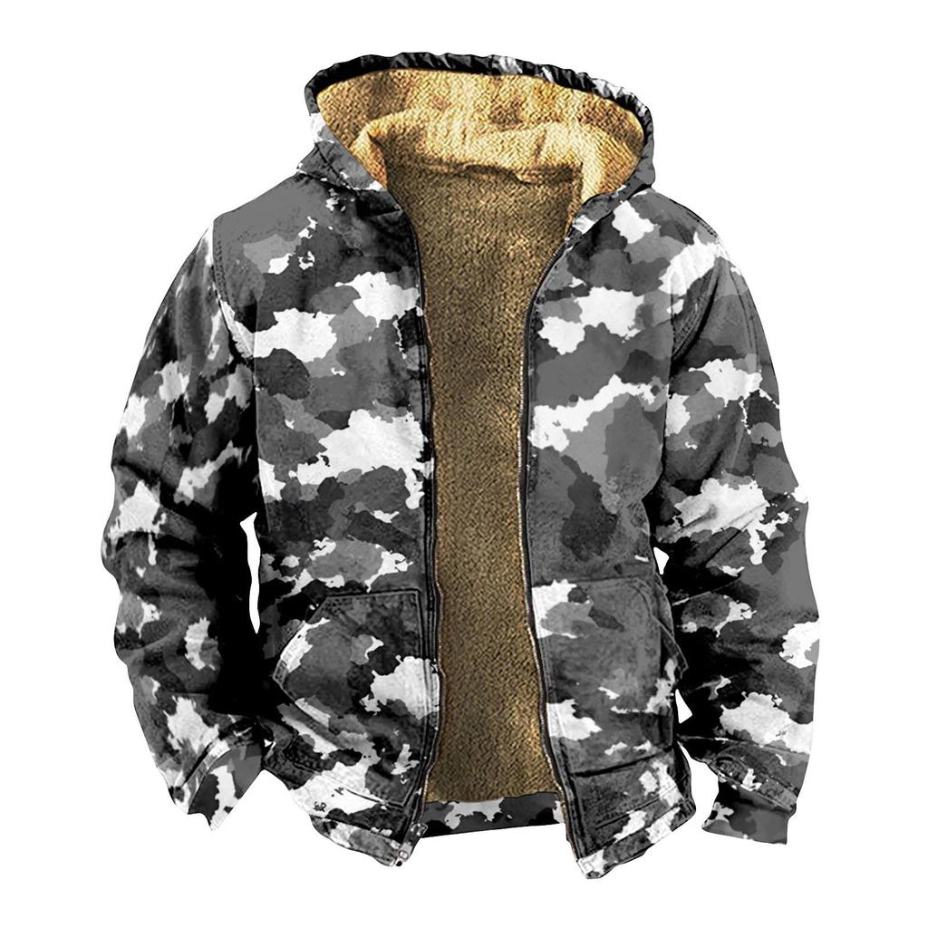 Herenjas met camouflageprint, casual lente- en herfsttrend, capuchonjas met rits