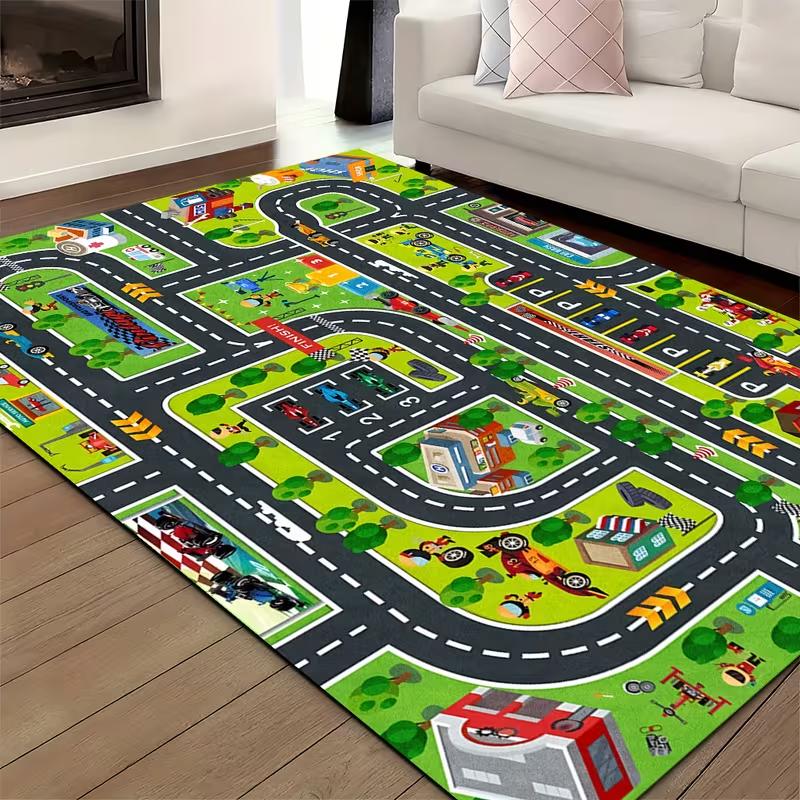 

Kids Colorful City Road Map Play Rug Non Slip Soft Educational Interactive Carpet for Children Bedroom Playroom and Game Area 40X60cm