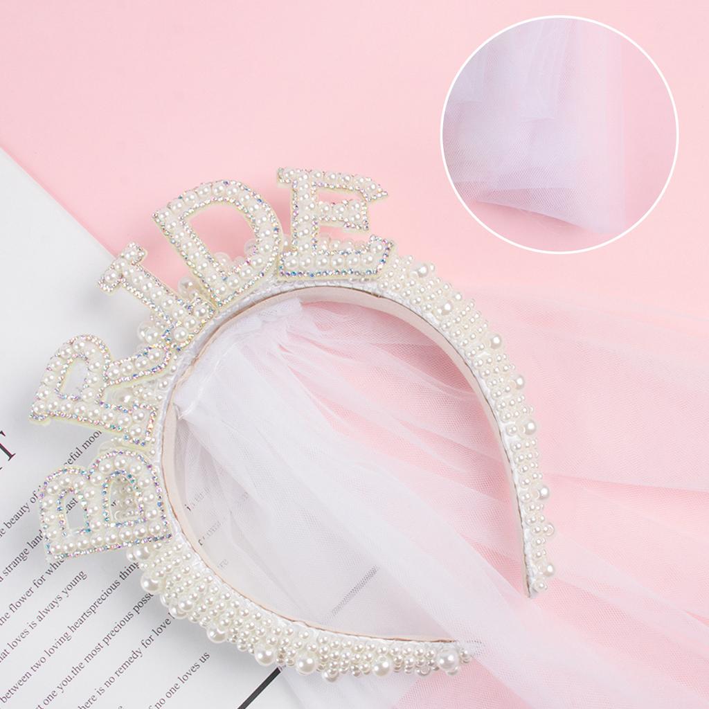 Fascia Bianca da Sposa Corona di Perle con Velo Sposa Futura Decorazione Matrimonio Regalo Bridal Shower Forniture Festa di Addio al Nubilato