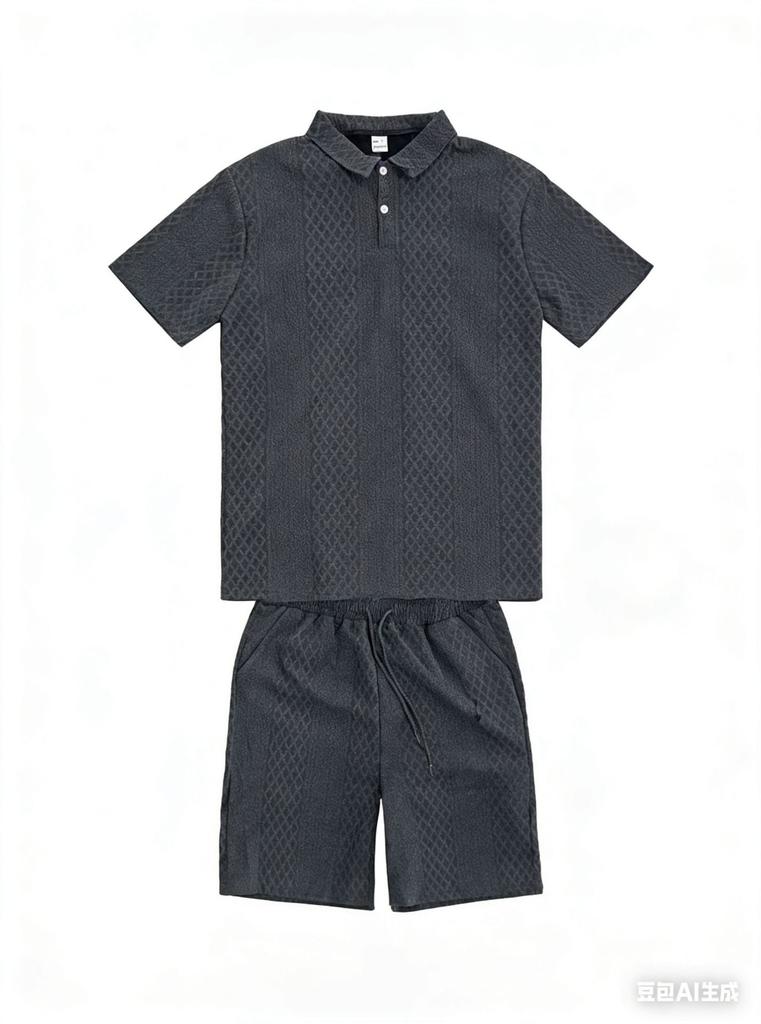 Heren Casual Sport Jacquard Korte Mouw Polo Shirt En Korte Broek Set
