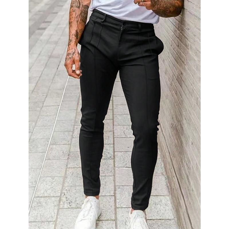 

Men s tight casual pants spring and summer new solid color men s straight pants S чёрный
