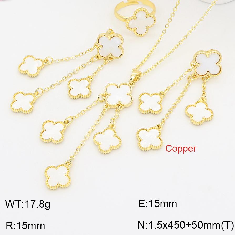 Four-Leaf Clover Jewelry Set: Necklace, Ring, Earrings with Tassel Clavicle Chain - Light Luxury and Versatile Design.