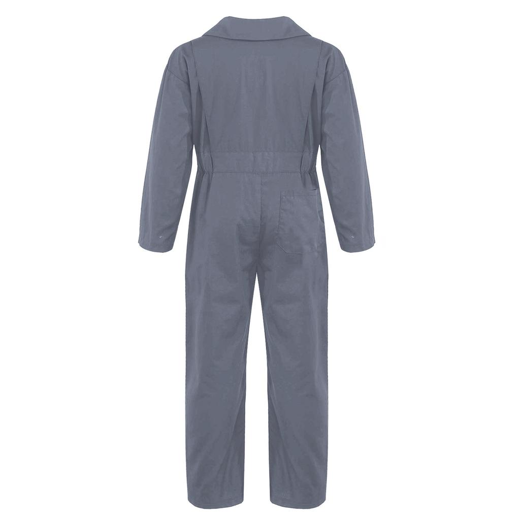 Kinder Jungen Langarm Overall Jumpsuit Umlegekragen Frontreißverschluss Einfarbig Stilvolles Outfit