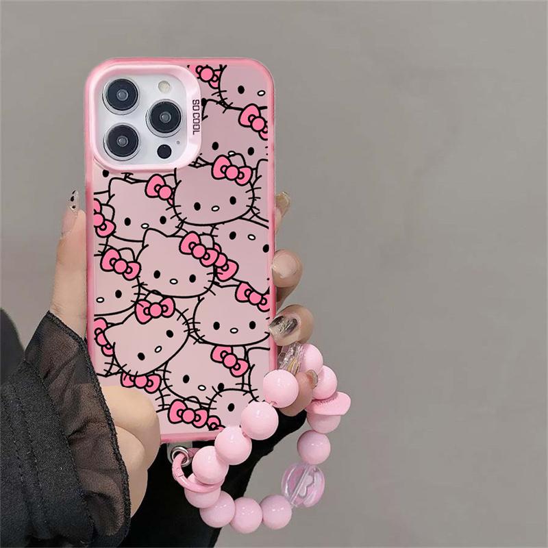 Pink Hello Kitty Pearl Chain Phone Case For Xiaomi Redmi Note 15 Pro 5G 15C 15 14C 13C 12C Note 14 13 12 Pro Plus 5G Hard Cover