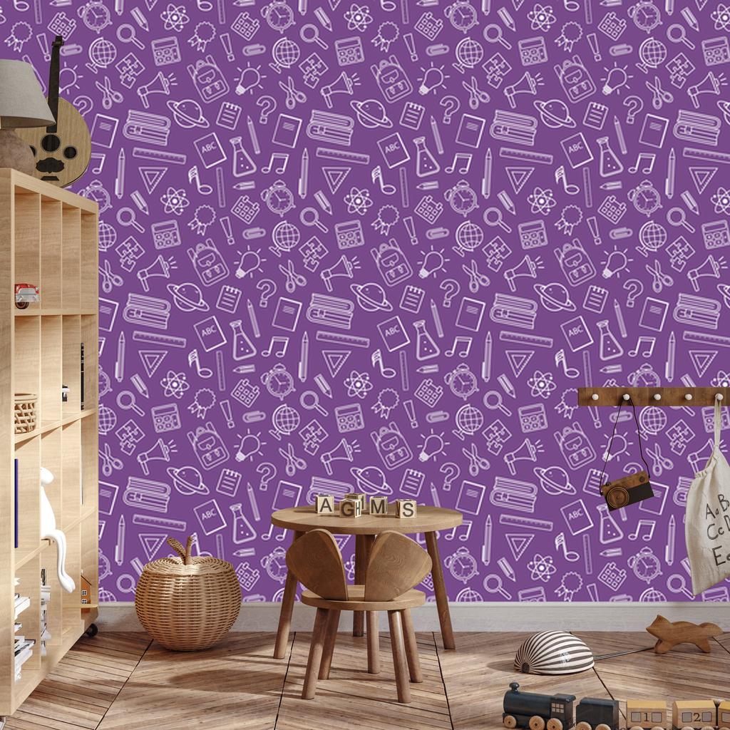 Wallpaper School Supplies purple, purple center 50x1000