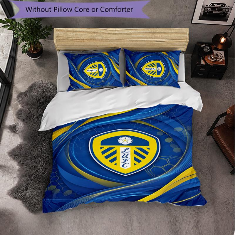 Leeds United Football 3 Piece Bedding Set Soft Duvet Cover Set with Pillowcases Printed Bedroom Decor Set for Home